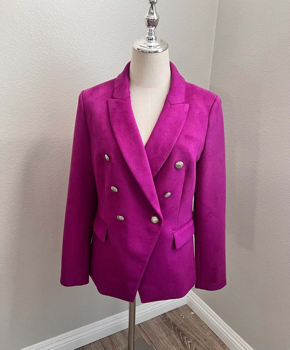 White House Black Market Ultra Suede Studio Blazer Size 6 Fuchsia Pink